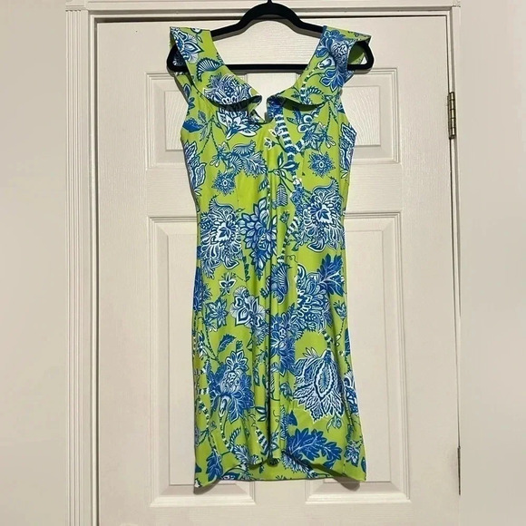 Gretchen Scott Jersey Fling Fantasy Ruffle Dress Pockets Lime Women’s XS - Picture 4 of 4